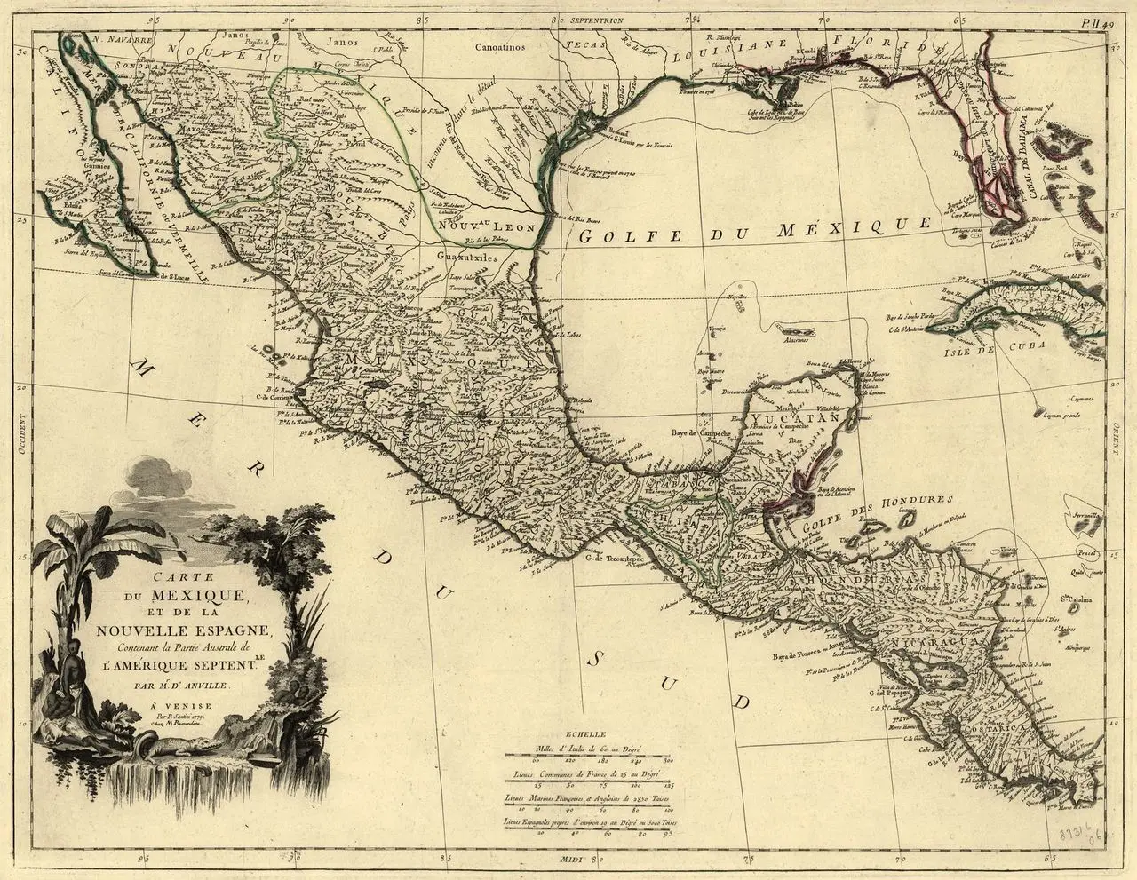 Antique map of the Viceroyalty of New Spain and the Gulf of Mexico, showing Yucatán, Chiapas and Central America