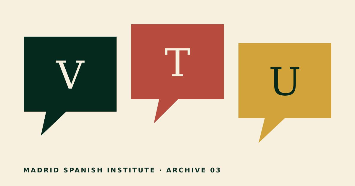 Editorial illustration about vos, tú and usted